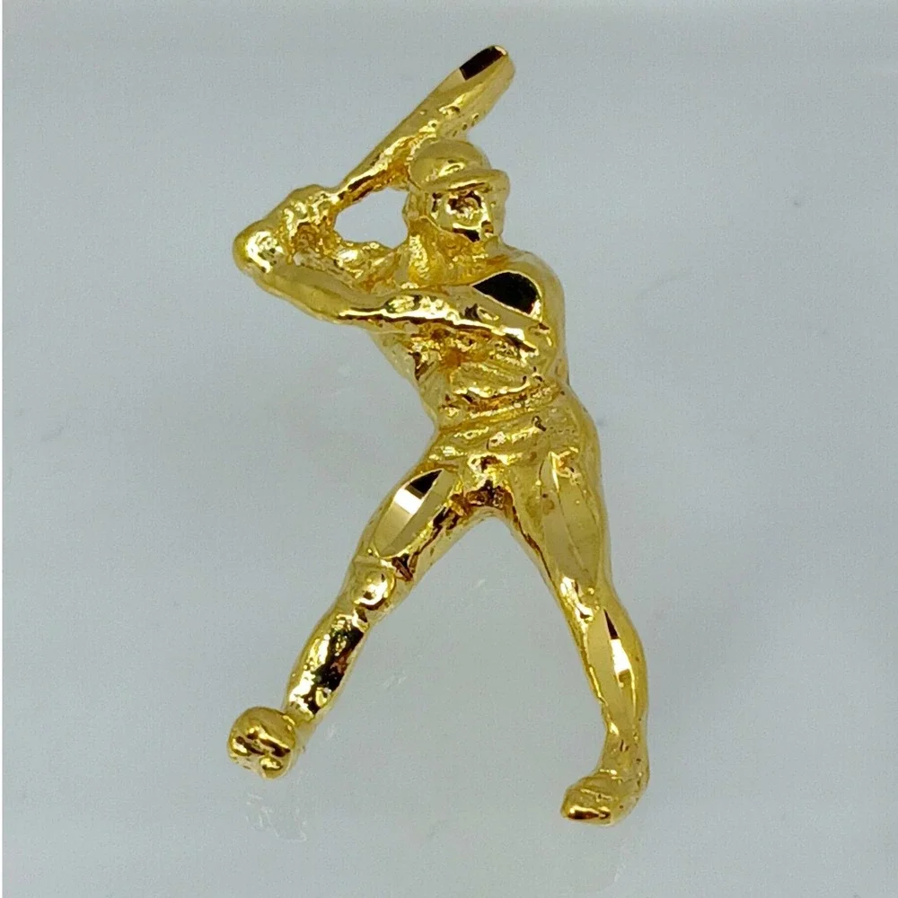 Karatbond Vintage Y2K Baseball Player Batter Charm Gold Made  USA New-Old-Stock